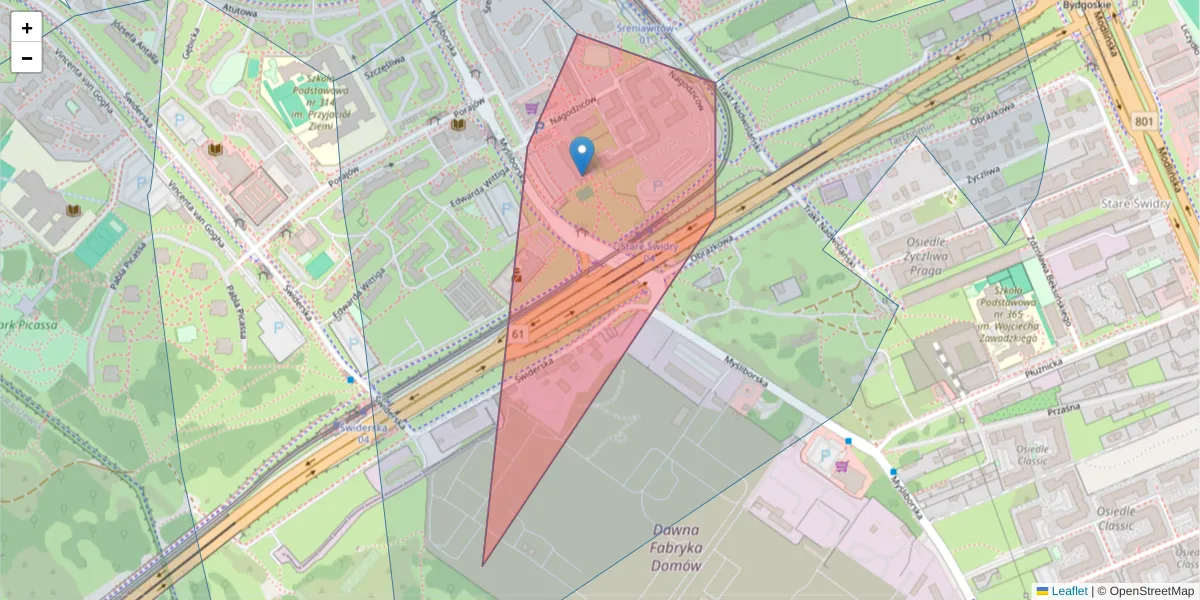 Szczegółowa mapa kodu pocztowego 03-100 z granicami, sąsiednimi kodami pocztowymi i urzędami pocztowymi