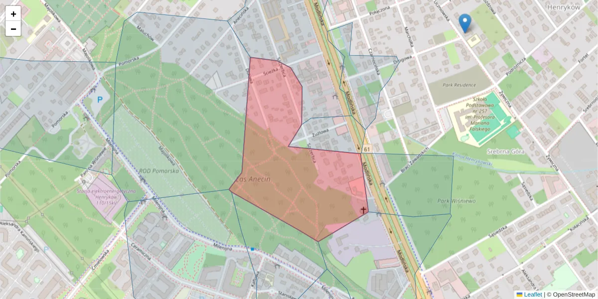 Szczegółowa mapa kodu pocztowego 03-105 z granicami, sąsiednimi kodami pocztowymi i urzędami pocztowymi