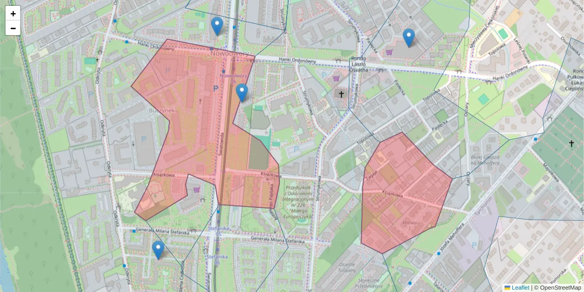 Szczegółowa mapa kodu pocztowego 03-134 z granicami, sąsiednimi kodami pocztowymi i urzędami pocztowymi