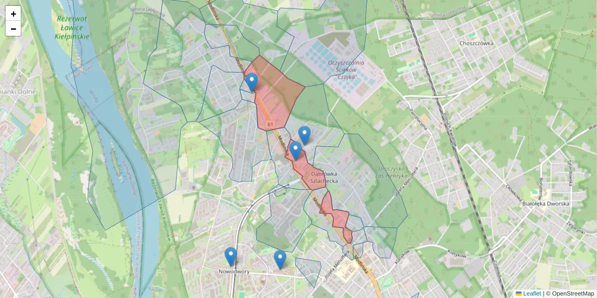 Szczegółowa mapa kodu pocztowego 03-152 z granicami, sąsiednimi kodami pocztowymi i urzędami pocztowymi