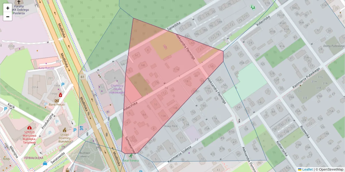 Szczegółowa mapa kodu pocztowego 03-171 z granicami, sąsiednimi kodami pocztowymi i urzędami pocztowymi