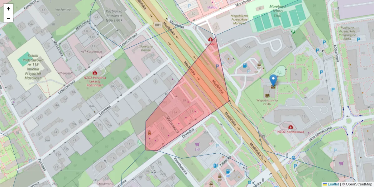 Szczegółowa mapa kodu pocztowego 03-195 z granicami, sąsiednimi kodami pocztowymi i urzędami pocztowymi