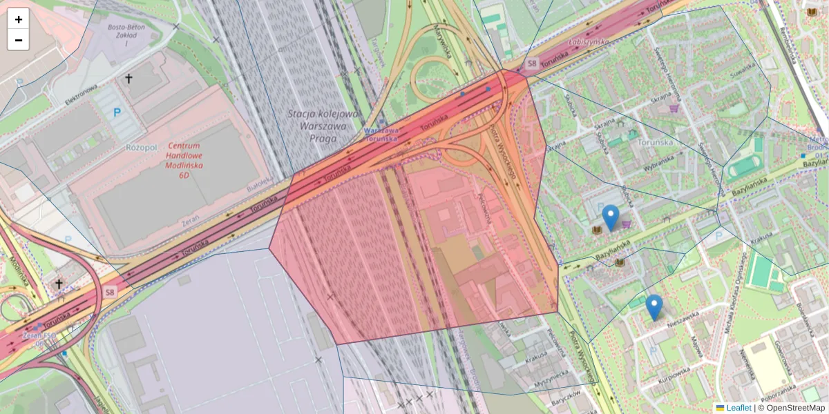 Szczegółowa mapa kodu pocztowego 03-202 z granicami, sąsiednimi kodami pocztowymi i urzędami pocztowymi