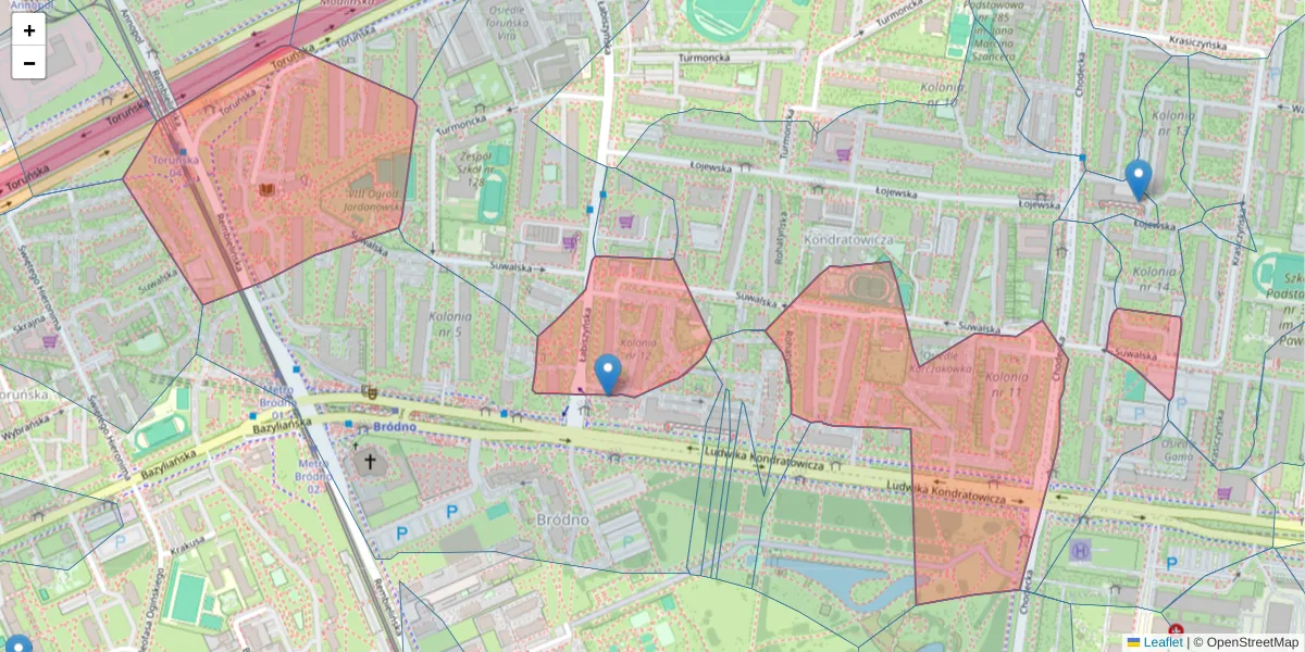 Szczegółowa mapa kodu pocztowego 03-252 z granicami, sąsiednimi kodami pocztowymi i urzędami pocztowymi