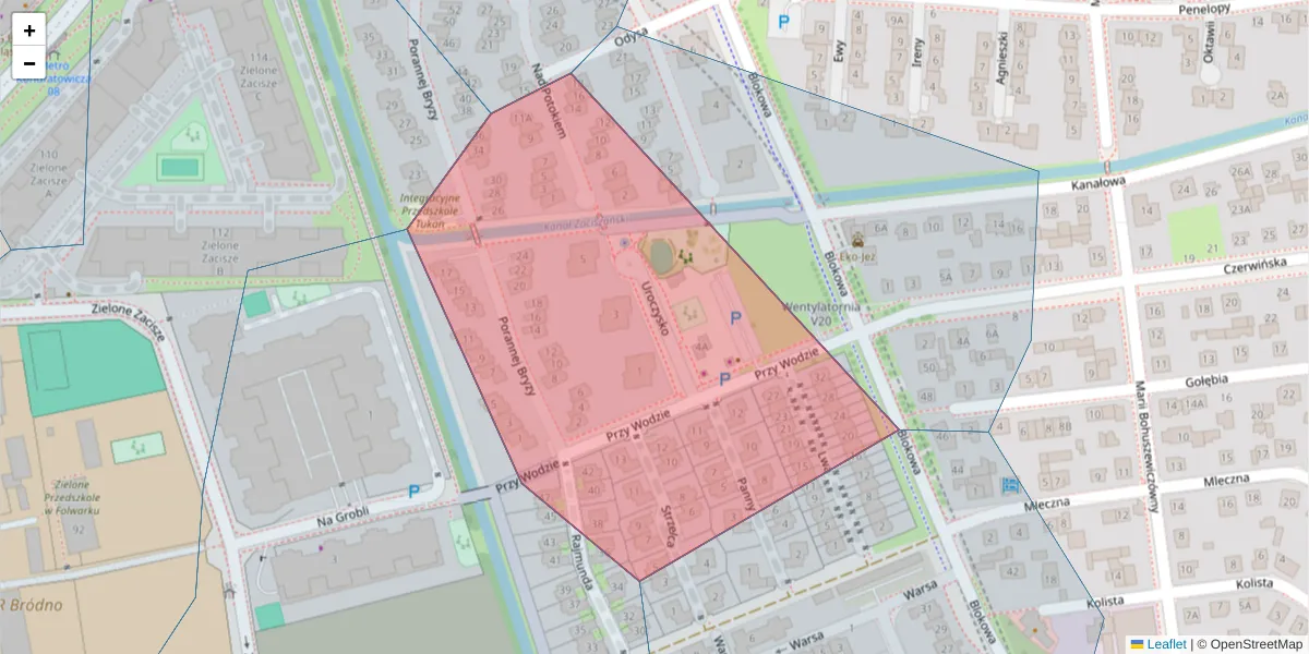 Szczegółowa mapa kodu pocztowego 03-284 z granicami, sąsiednimi kodami pocztowymi i urzędami pocztowymi