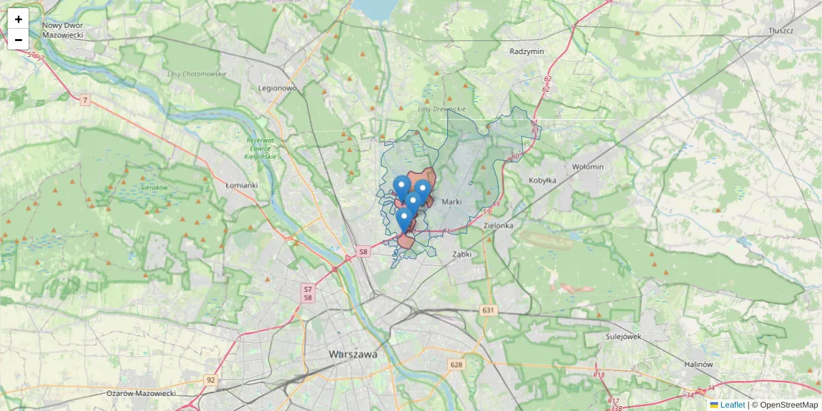 Szczegółowa mapa kodu pocztowego 03-287 z granicami, sąsiednimi kodami pocztowymi i urzędami pocztowymi