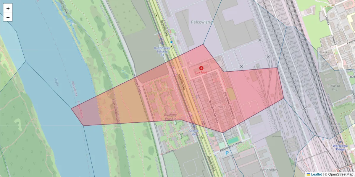 Szczegółowa mapa kodu pocztowego 03-305 z granicami, sąsiednimi kodami pocztowymi i urzędami pocztowymi