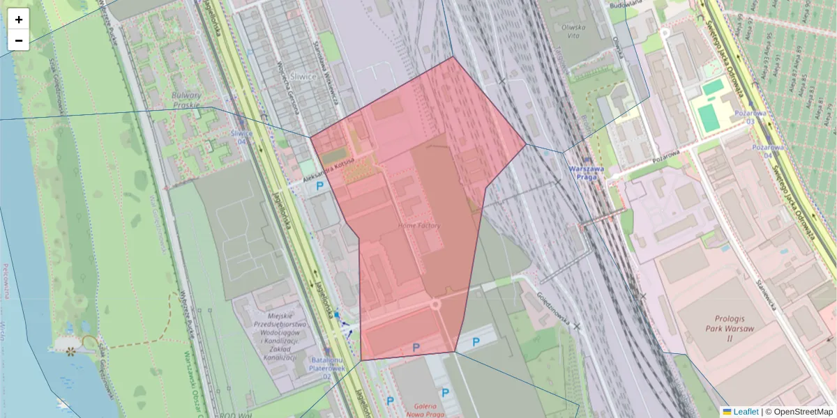 Szczegółowa mapa kodu pocztowego 03-307 z granicami, sąsiednimi kodami pocztowymi i urzędami pocztowymi