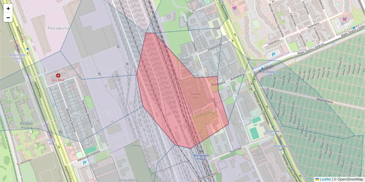 Szczegółowa mapa kodu pocztowego 03-316 z granicami, sąsiednimi kodami pocztowymi i urzędami pocztowymi