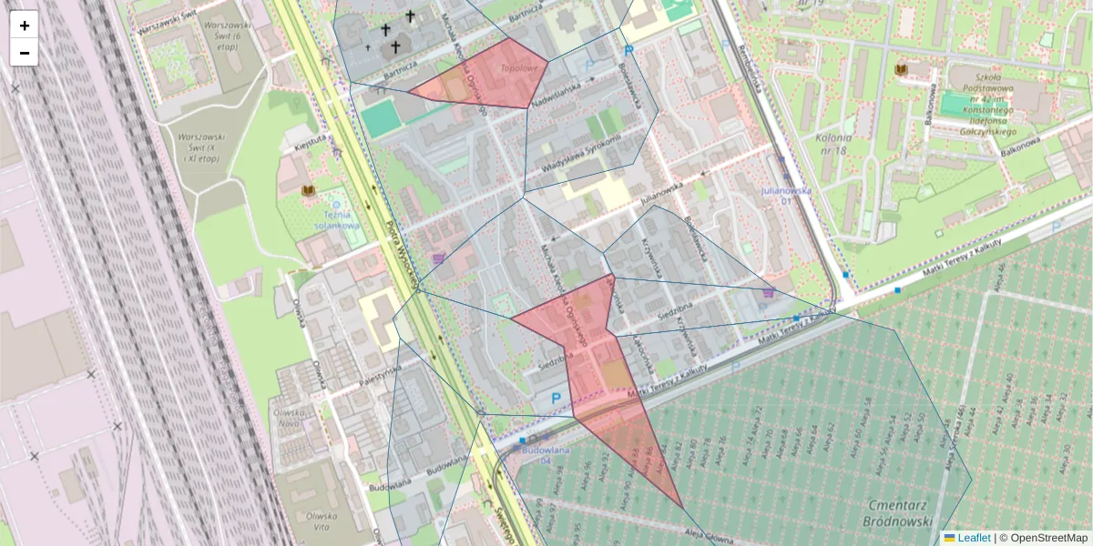 Szczegółowa mapa kodu pocztowego 03-318 z granicami, sąsiednimi kodami pocztowymi i urzędami pocztowymi