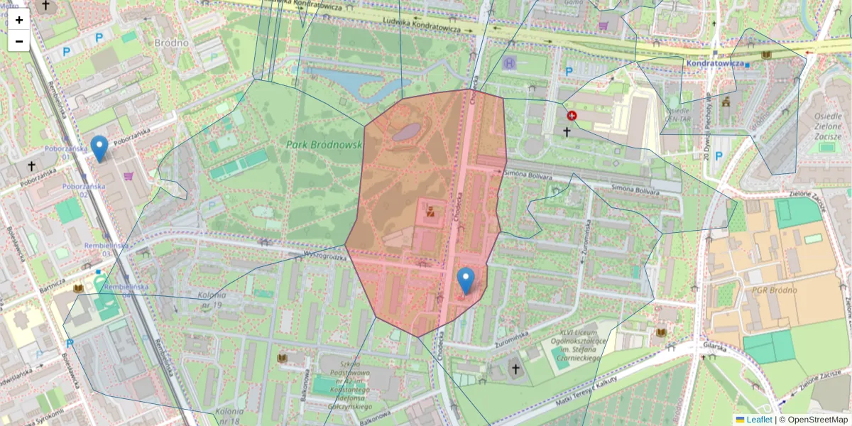 Szczegółowa mapa kodu pocztowego 03-332 z granicami, sąsiednimi kodami pocztowymi i urzędami pocztowymi