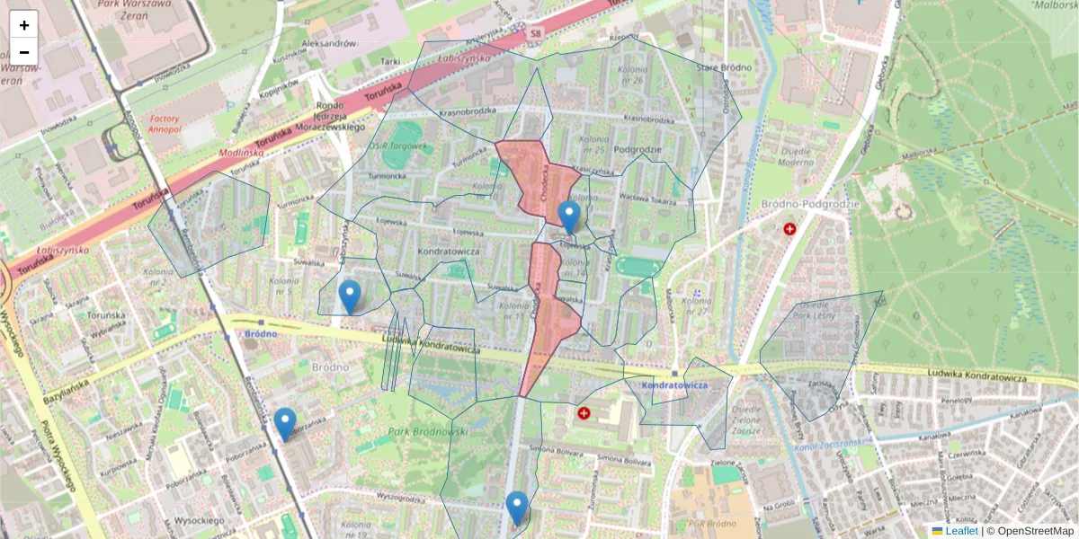 Szczegółowa mapa kodu pocztowego 03-350 z granicami, sąsiednimi kodami pocztowymi i urzędami pocztowymi