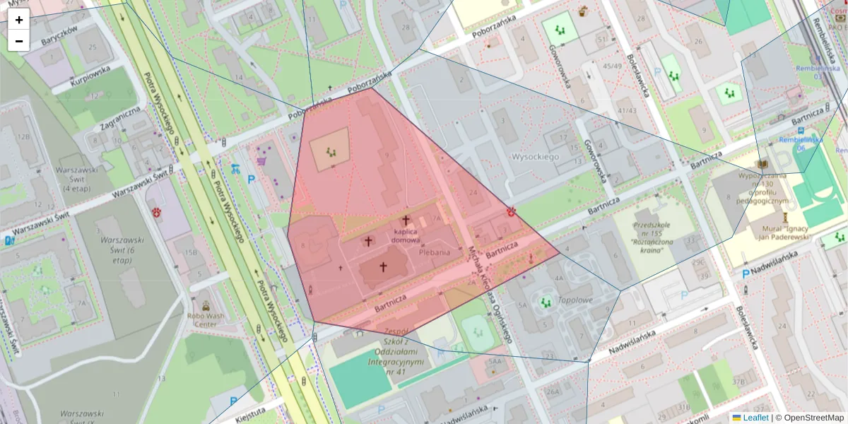 Szczegółowa mapa kodu pocztowego 03-358 z granicami, sąsiednimi kodami pocztowymi i urzędami pocztowymi