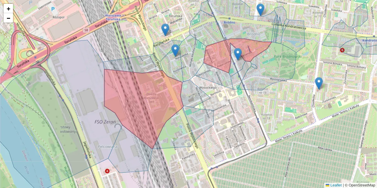 Szczegółowa mapa kodu pocztowego 03-368 z granicami, sąsiednimi kodami pocztowymi i urzędami pocztowymi