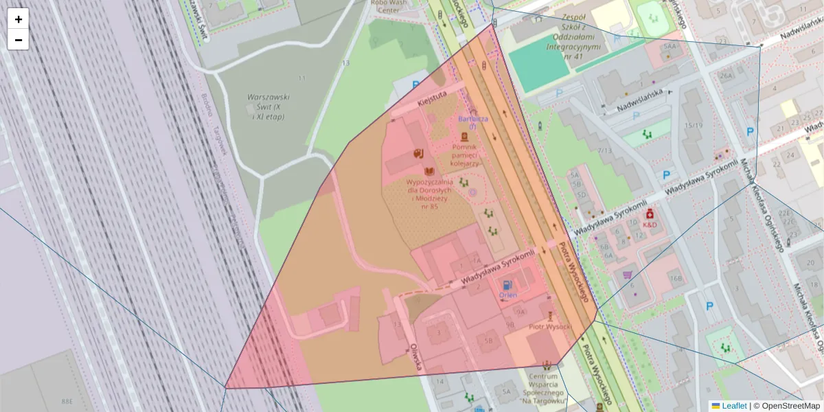 Szczegółowa mapa kodu pocztowego 03-371 z granicami, sąsiednimi kodami pocztowymi i urzędami pocztowymi