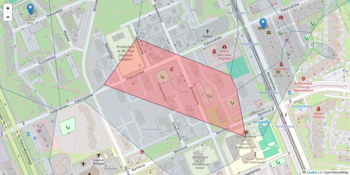 Szczegółowa mapa kodu pocztowego 03-377 z granicami, sąsiednimi kodami pocztowymi i urzędami pocztowymi