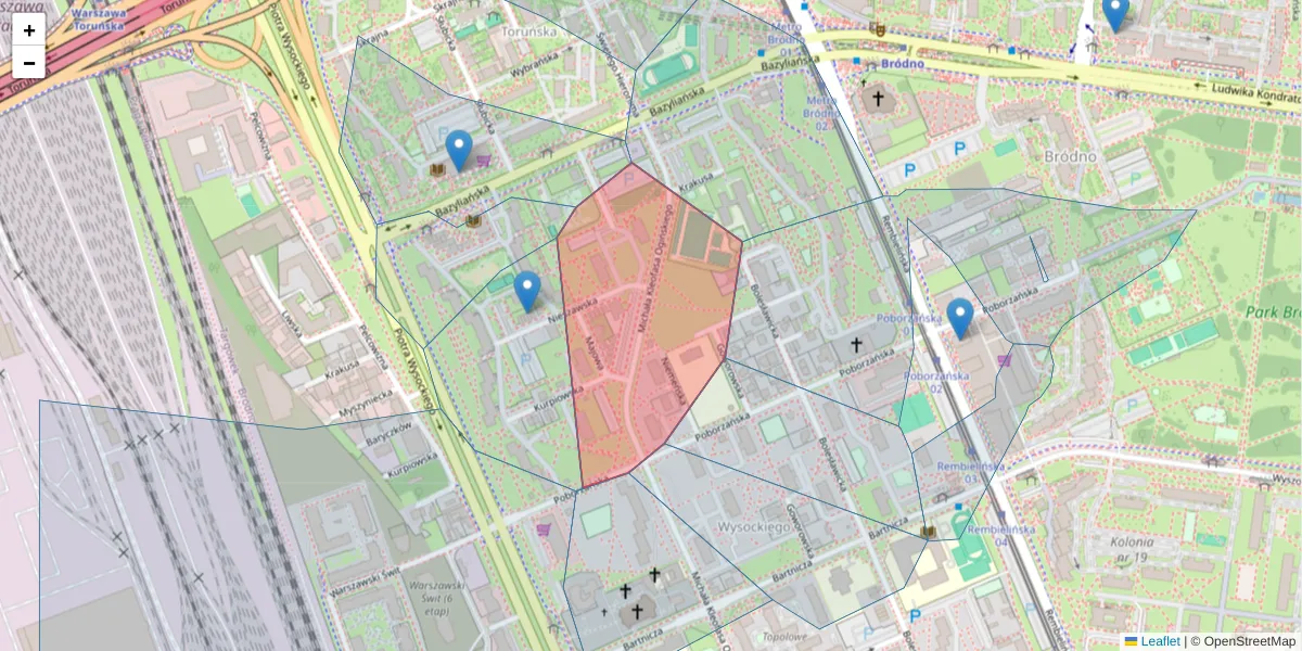 Szczegółowa mapa kodu pocztowego 03-382 z granicami, sąsiednimi kodami pocztowymi i urzędami pocztowymi