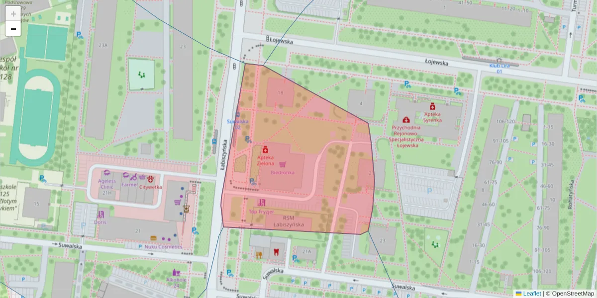 Szczegółowa mapa kodu pocztowego 03-385 z granicami, sąsiednimi kodami pocztowymi i urzędami pocztowymi