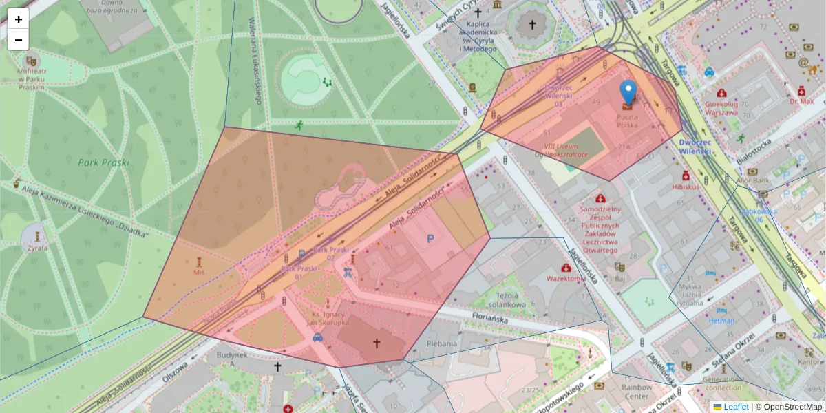 Szczegółowa mapa kodu pocztowego 03-402 z granicami, sąsiednimi kodami pocztowymi i urzędami pocztowymi