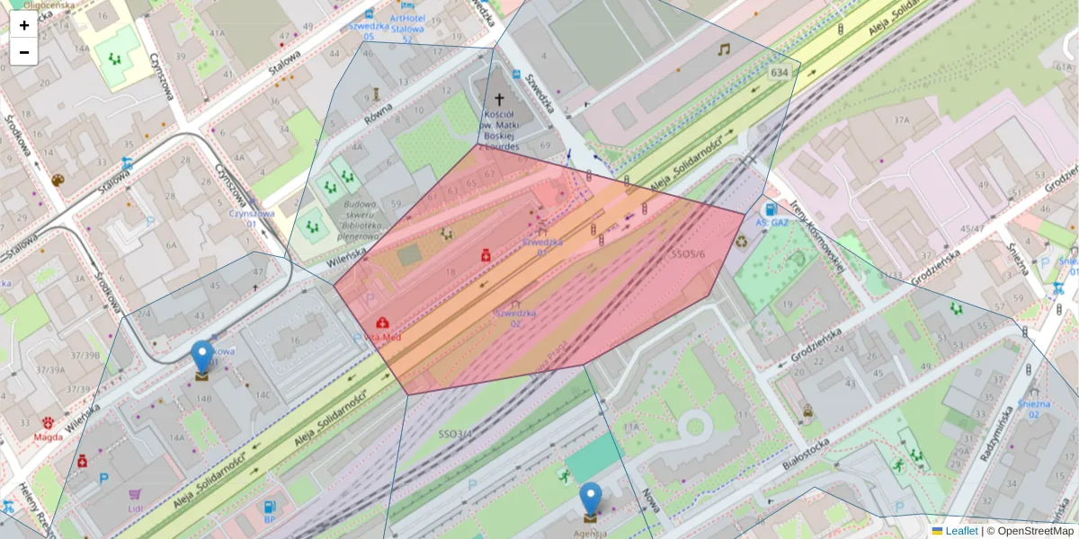 Szczegółowa mapa kodu pocztowego 03-416 z granicami, sąsiednimi kodami pocztowymi i urzędami pocztowymi