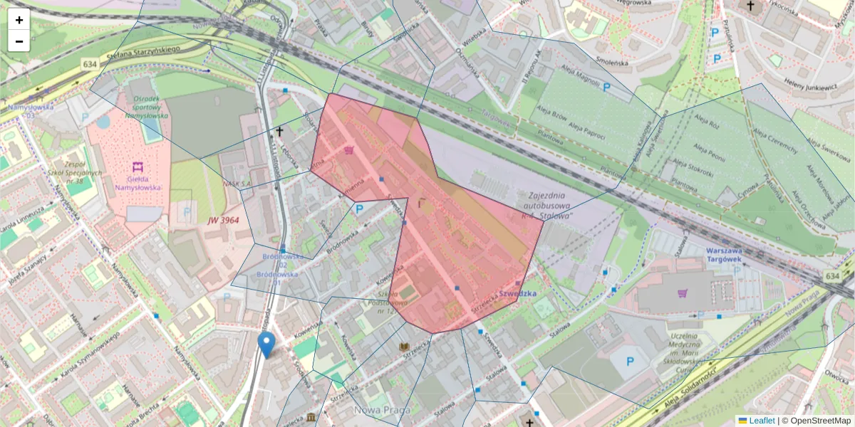 Szczegółowa mapa kodu pocztowego 03-420 z granicami, sąsiednimi kodami pocztowymi i urzędami pocztowymi