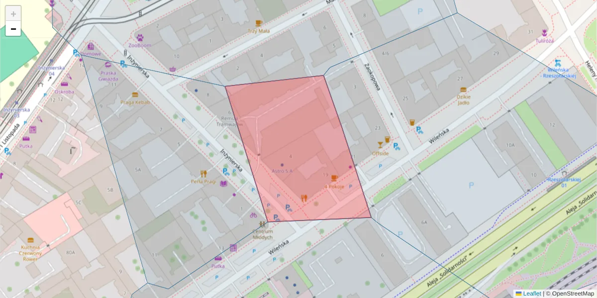 Szczegółowa mapa kodu pocztowego 03-422 z granicami, sąsiednimi kodami pocztowymi i urzędami pocztowymi