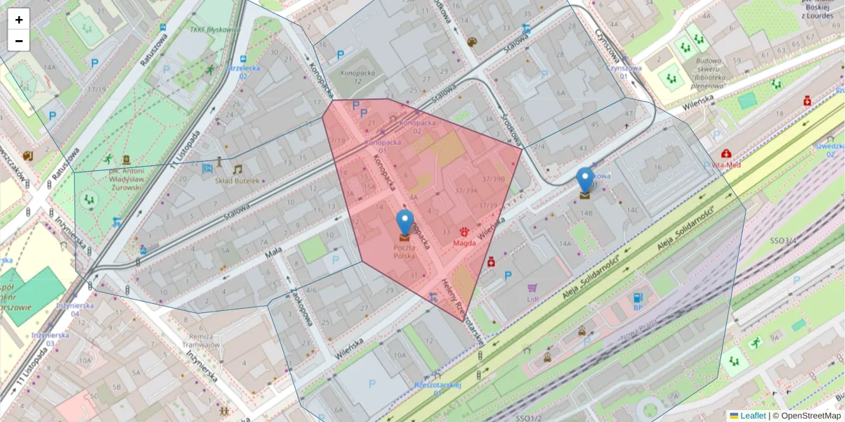 Szczegółowa mapa kodu pocztowego 03-428 z granicami, sąsiednimi kodami pocztowymi i urzędami pocztowymi