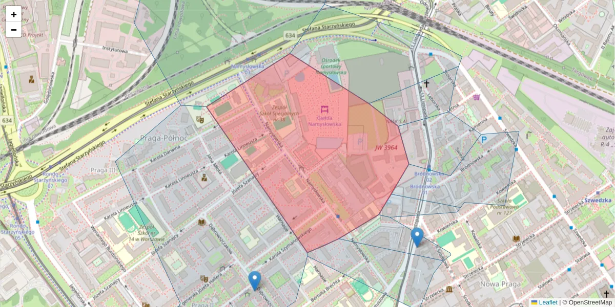 Szczegółowa mapa kodu pocztowego 03-455 z granicami, sąsiednimi kodami pocztowymi i urzędami pocztowymi