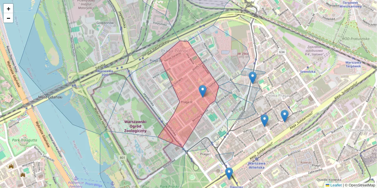 Szczegółowa mapa kodu pocztowego 03-464 z granicami, sąsiednimi kodami pocztowymi i urzędami pocztowymi