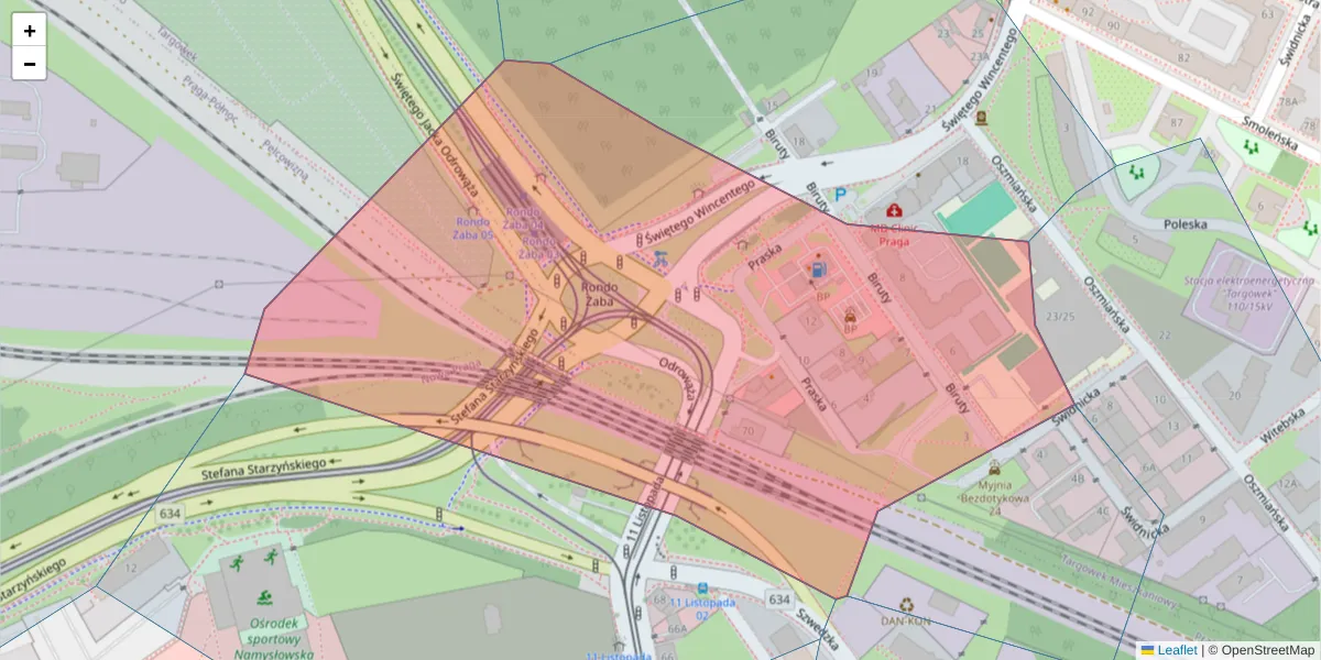 Szczegółowa mapa kodu pocztowego 03-504 z granicami, sąsiednimi kodami pocztowymi i urzędami pocztowymi