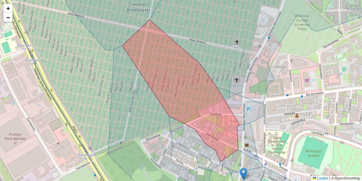 Szczegółowa mapa kodu pocztowego 03-532 z granicami, sąsiednimi kodami pocztowymi i urzędami pocztowymi