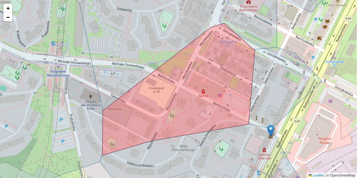 Szczegółowa mapa kodu pocztowego 03-543 z granicami, sąsiednimi kodami pocztowymi i urzędami pocztowymi