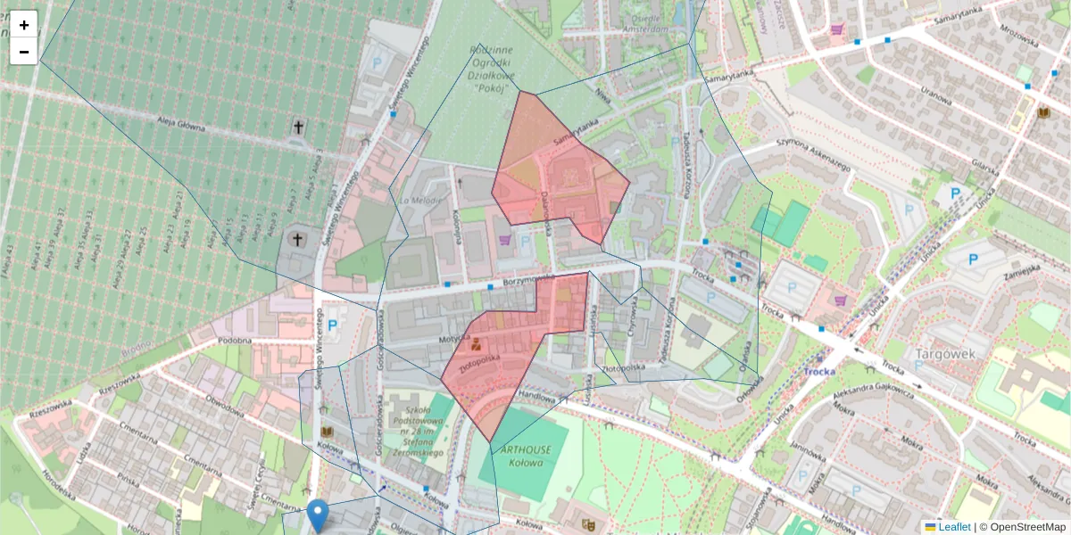 Szczegółowa mapa kodu pocztowego 03-566 z granicami, sąsiednimi kodami pocztowymi i urzędami pocztowymi