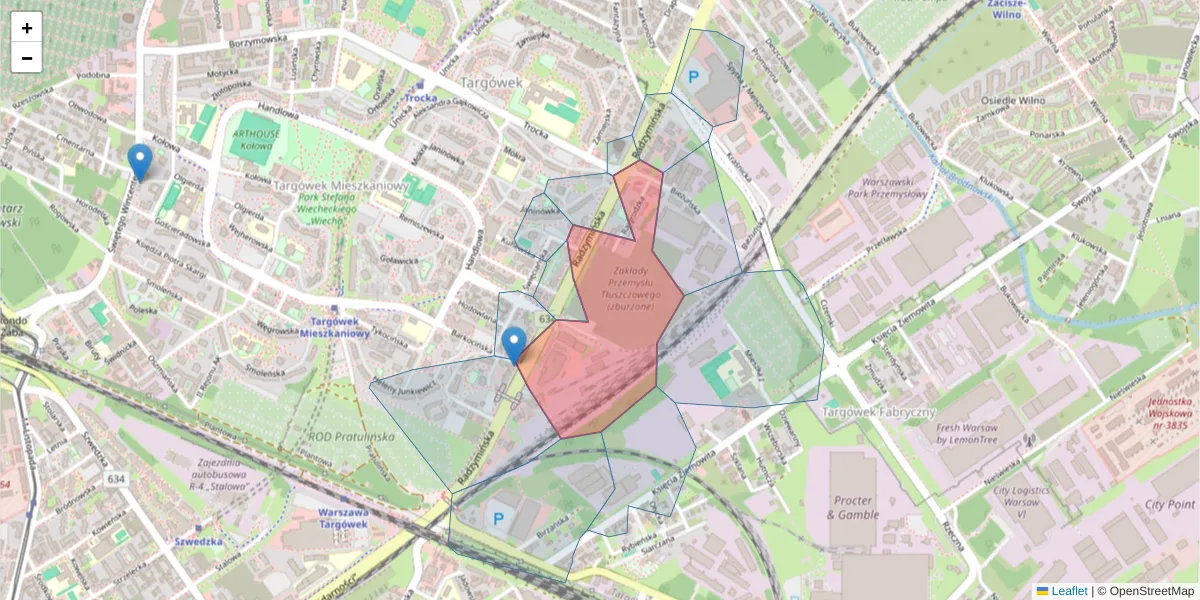 Szczegółowa mapa kodu pocztowego 03-574 z granicami, sąsiednimi kodami pocztowymi i urzędami pocztowymi