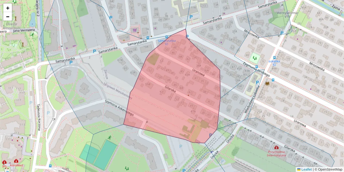 Szczegółowa mapa kodu pocztowego 03-594 z granicami, sąsiednimi kodami pocztowymi i urzędami pocztowymi