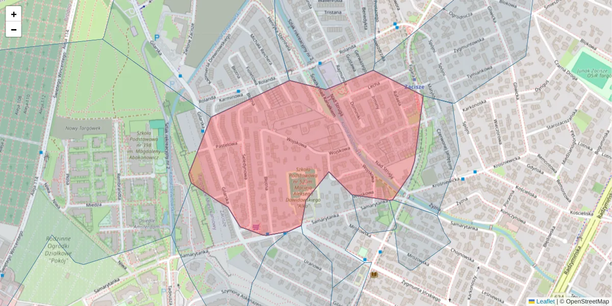 Szczegółowa mapa kodu pocztowego 03-599 z granicami, sąsiednimi kodami pocztowymi i urzędami pocztowymi
