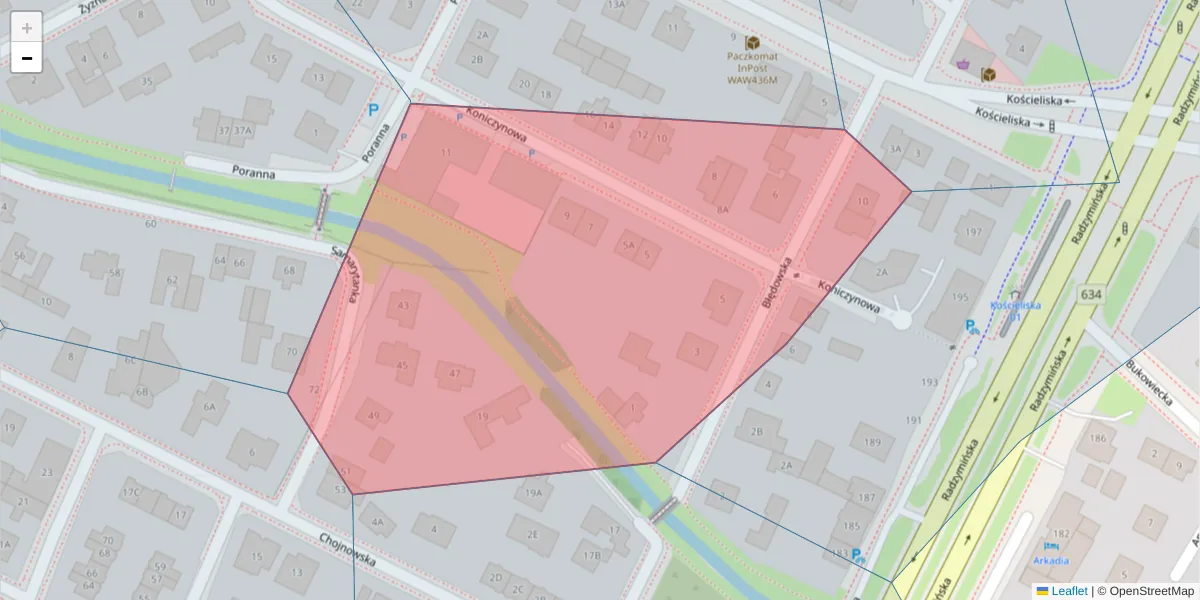 Szczegółowa mapa kodu pocztowego 03-612 z granicami, sąsiednimi kodami pocztowymi i urzędami pocztowymi