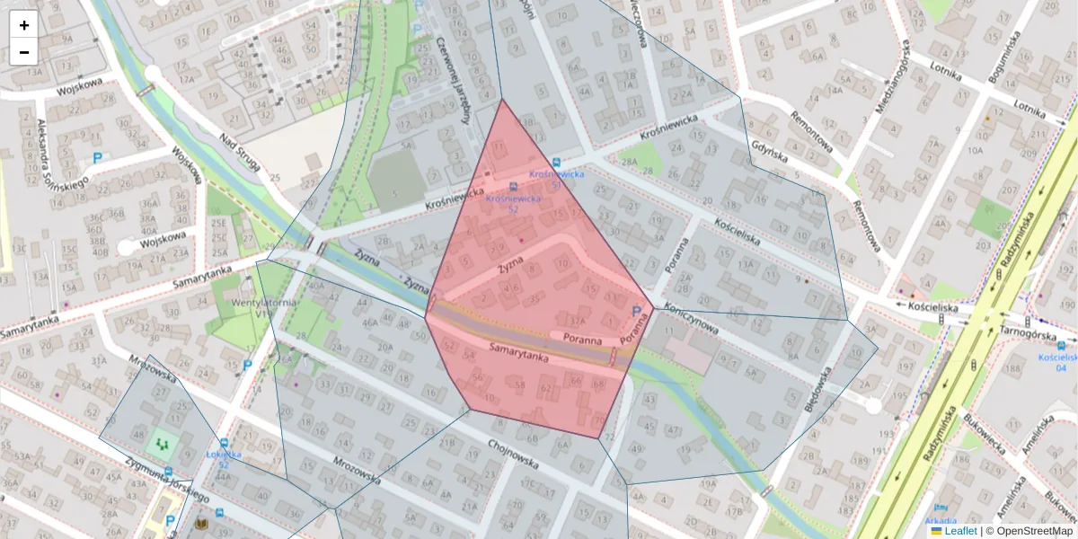 Szczegółowa mapa kodu pocztowego 03-613 z granicami, sąsiednimi kodami pocztowymi i urzędami pocztowymi