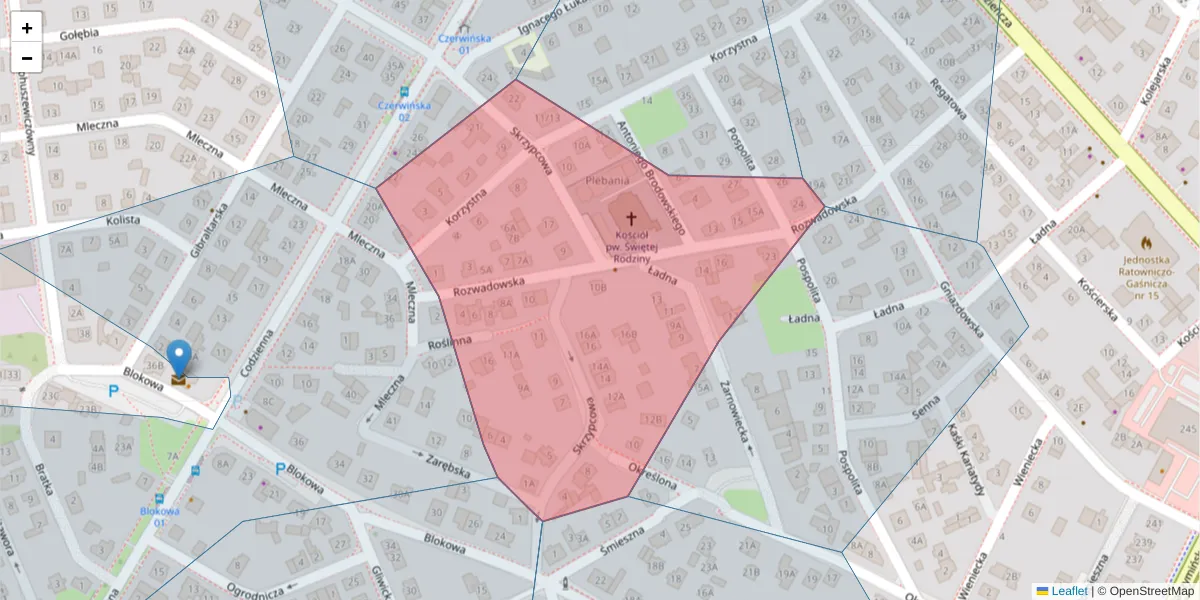 Szczegółowa mapa kodu pocztowego 03-628 z granicami, sąsiednimi kodami pocztowymi i urzędami pocztowymi