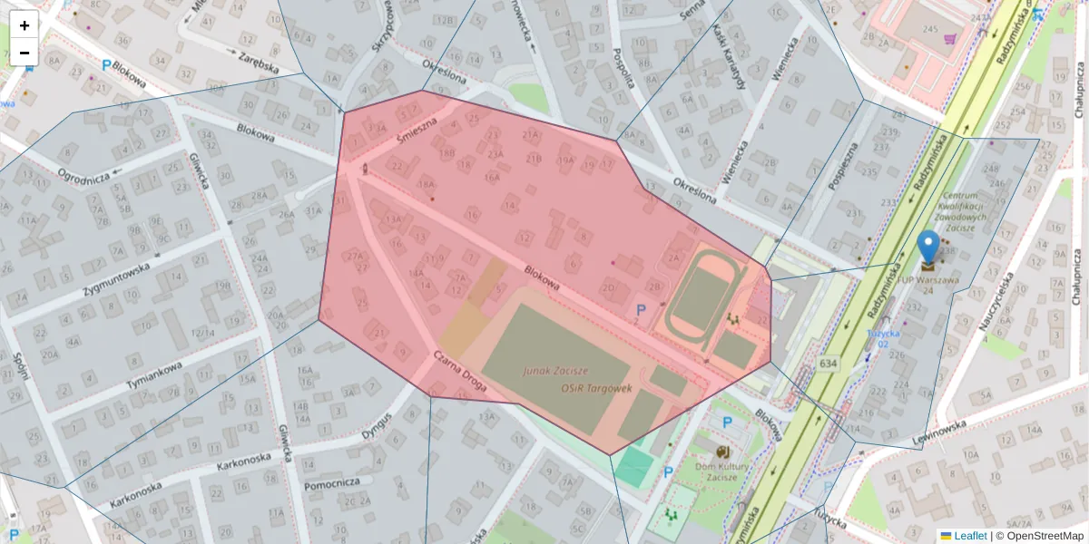 Szczegółowa mapa kodu pocztowego 03-641 z granicami, sąsiednimi kodami pocztowymi i urzędami pocztowymi