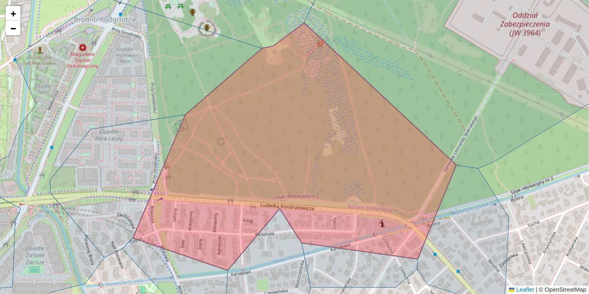 Szczegółowa mapa kodu pocztowego 03-642 z granicami, sąsiednimi kodami pocztowymi i urzędami pocztowymi