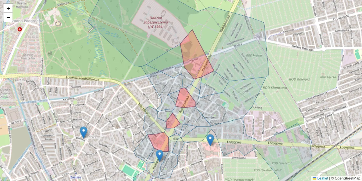 Szczegółowa mapa kodu pocztowego 03-643 z granicami, sąsiednimi kodami pocztowymi i urzędami pocztowymi