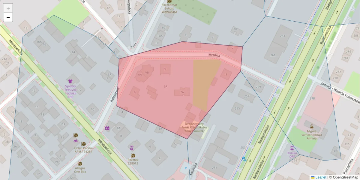 Szczegółowa mapa kodu pocztowego 03-654 z granicami, sąsiednimi kodami pocztowymi i urzędami pocztowymi