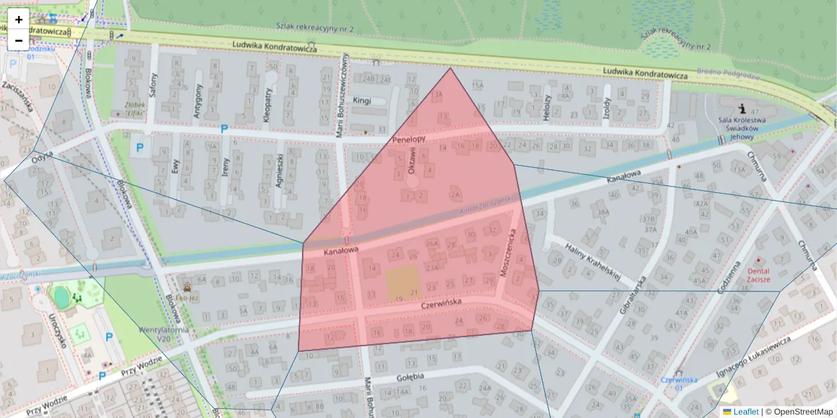 Szczegółowa mapa kodu pocztowego 03-661 z granicami, sąsiednimi kodami pocztowymi i urzędami pocztowymi