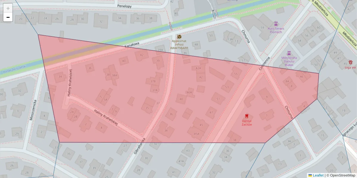 Szczegółowa mapa kodu pocztowego 03-664 z granicami, sąsiednimi kodami pocztowymi i urzędami pocztowymi
