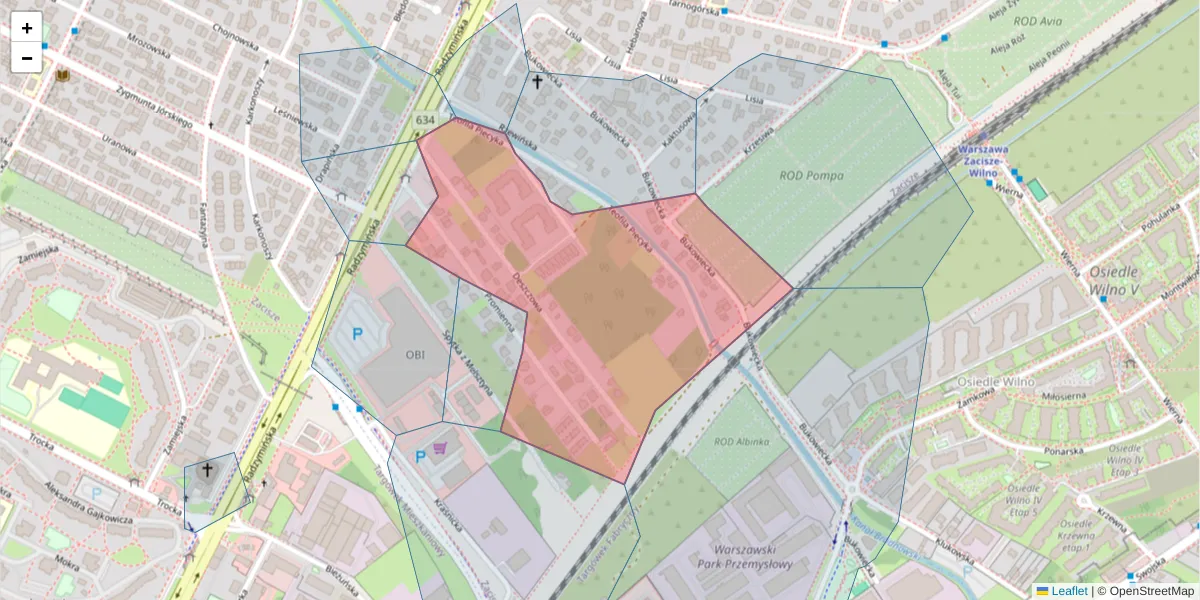 Szczegółowa mapa kodu pocztowego 03-673 z granicami, sąsiednimi kodami pocztowymi i urzędami pocztowymi