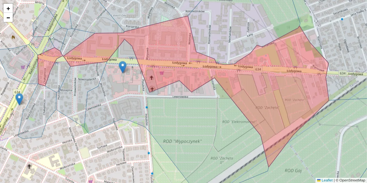 Szczegółowa mapa kodu pocztowego 03-687 z granicami, sąsiednimi kodami pocztowymi i urzędami pocztowymi