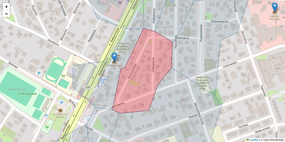 Szczegółowa mapa kodu pocztowego 03-689 z granicami, sąsiednimi kodami pocztowymi i urzędami pocztowymi