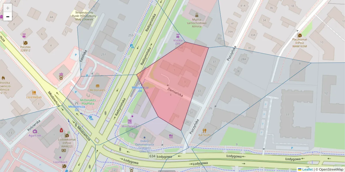 Szczegółowa mapa kodu pocztowego 03-695 z granicami, sąsiednimi kodami pocztowymi i urzędami pocztowymi
