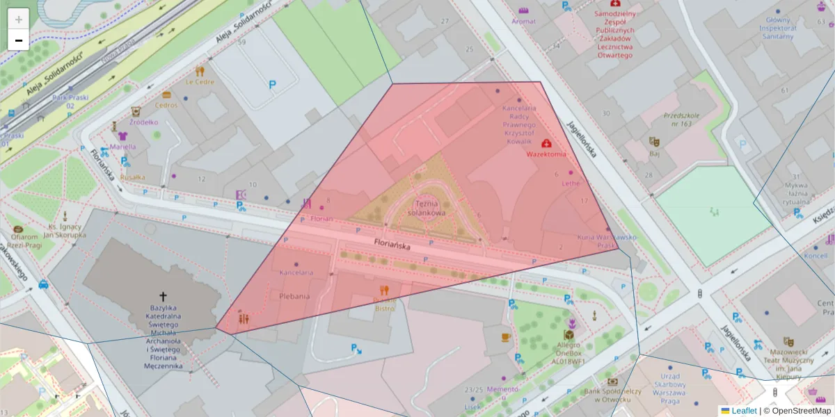 Szczegółowa mapa kodu pocztowego 03-707 z granicami, sąsiednimi kodami pocztowymi i urzędami pocztowymi